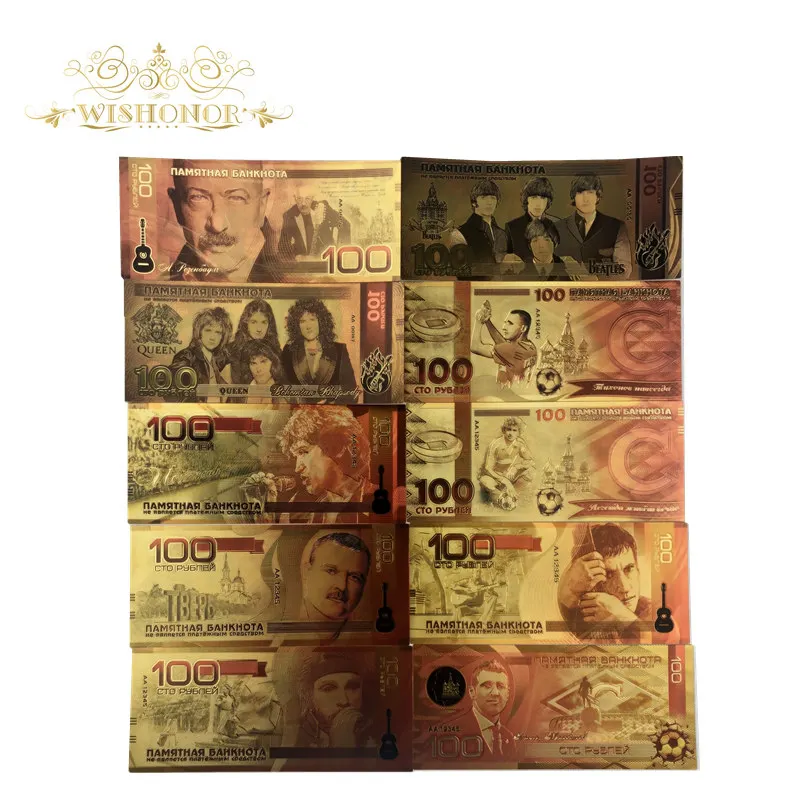 10 шт./лот новые золотые банкноты в русском стиле 100 рублях 24 к бумаге деньги для