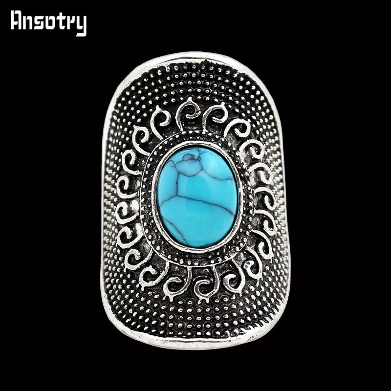 Цветок Овальный Синий Камень Кольца для Для женщин Винтаж Античная