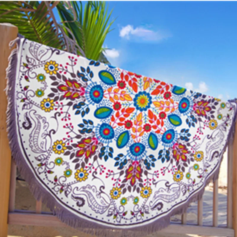 Пляжное белое одеяло с принтом диких цветов и кисточкой лидер продаж 2017|with tassel|beach