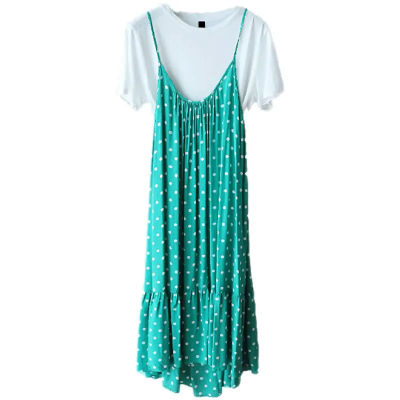 XITAO False Two Piece Midi Dress Women Clothes 2019 V Neck Dot Irregular Perspective Summer Korea Fashion Pullover WBB4342 | Женская