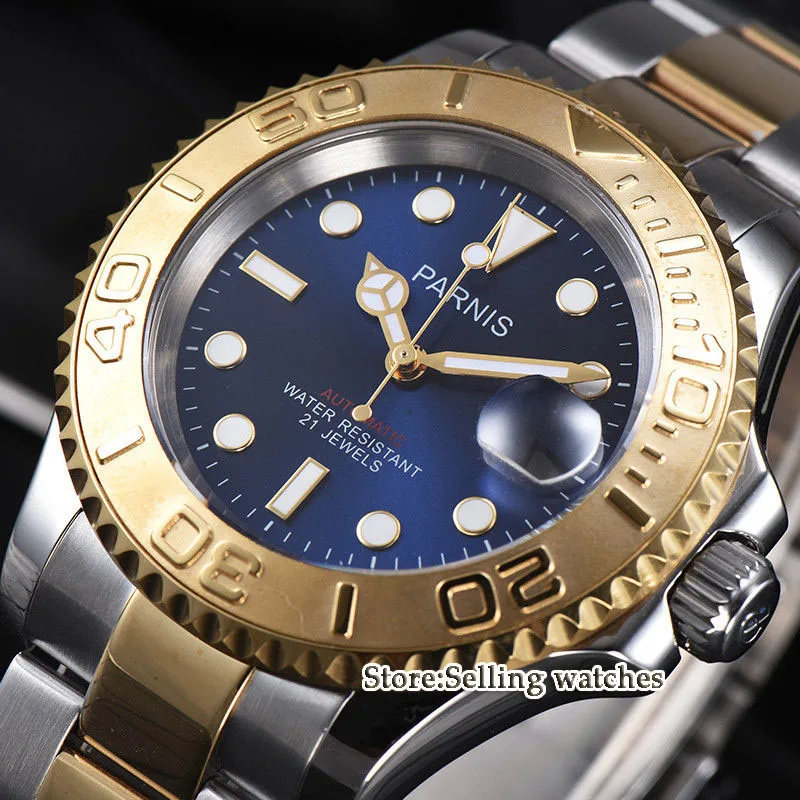 

41mm parnis Blue Dial Sapphire Crystal ceramic bezel Luminous Date 21 jewels Miyota Automatic Mechanical men's Watch