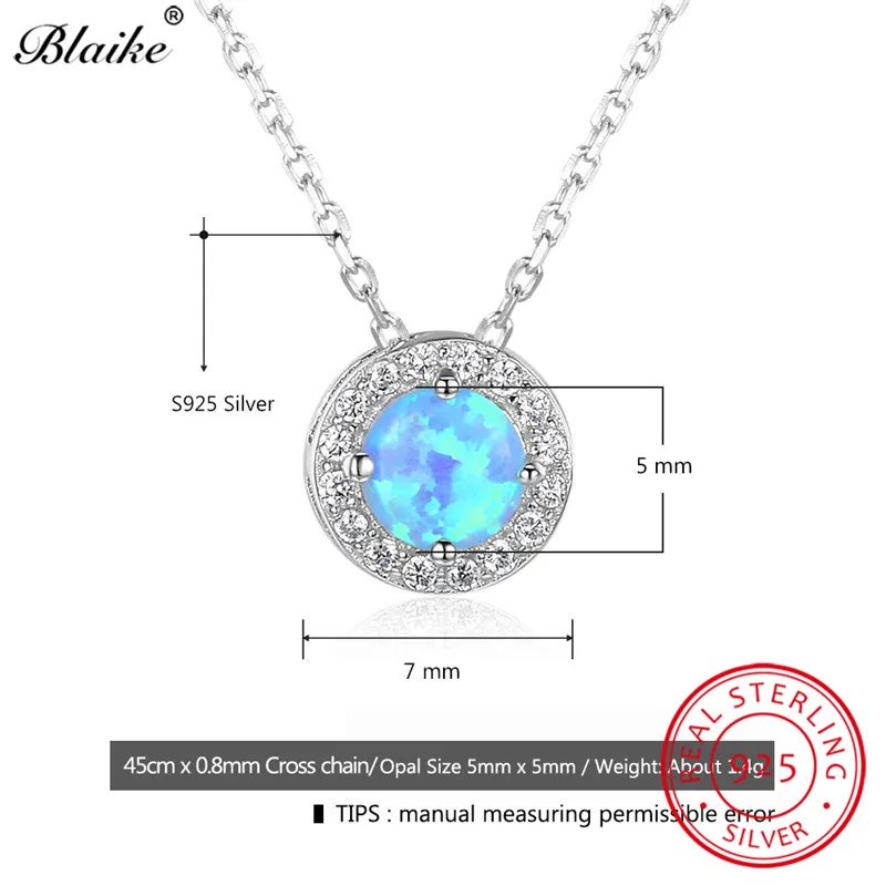 Ожерелье Blaike в стиле ретро с голубым огненным опалом подвеска из чистого серебра