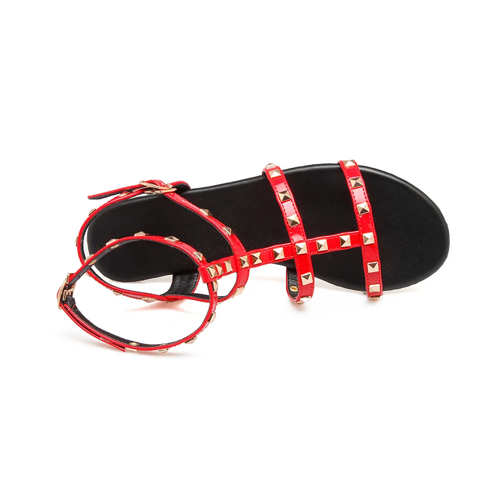 Сандалии гладиаторы женские с открытым носком босоножки заклепками и пряжкой