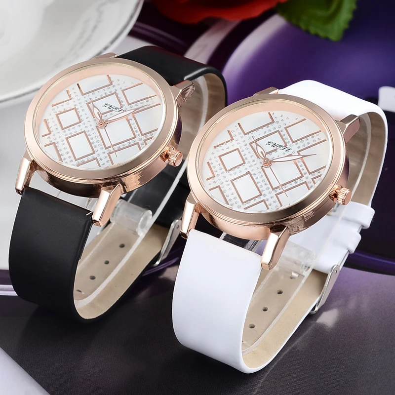 Guote часы женщины розовое из кожи золотого цвета Группа Стразы Дамы кварц-Часы Montre