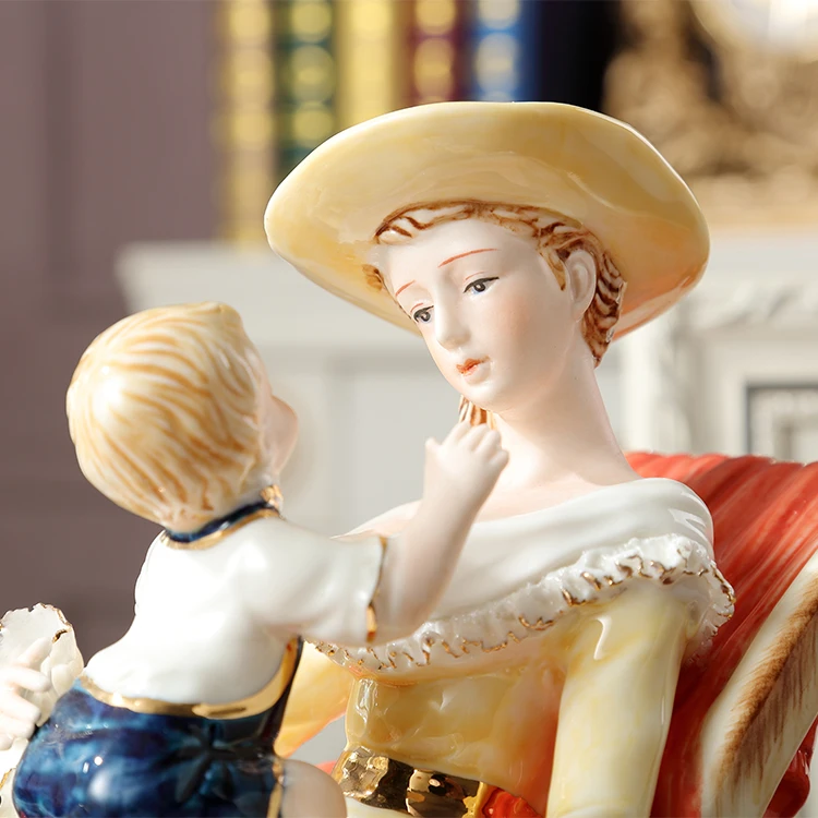 Высокое качество ручной работы керамика мать и сын фигурка изысканные