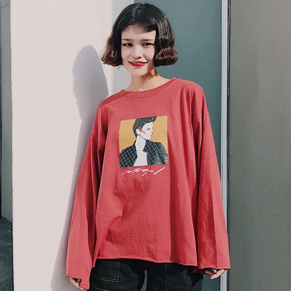 YouGeMan Poleras Mujer весна осень одежда Корейский Ulzzang Harajuku персонаж печати с длинным