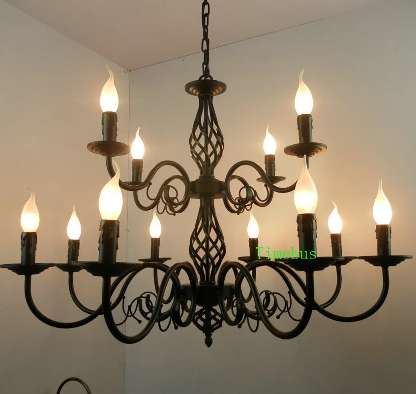 2 слоя черные свечи люстра Американский черный Современные светодиодные люстры