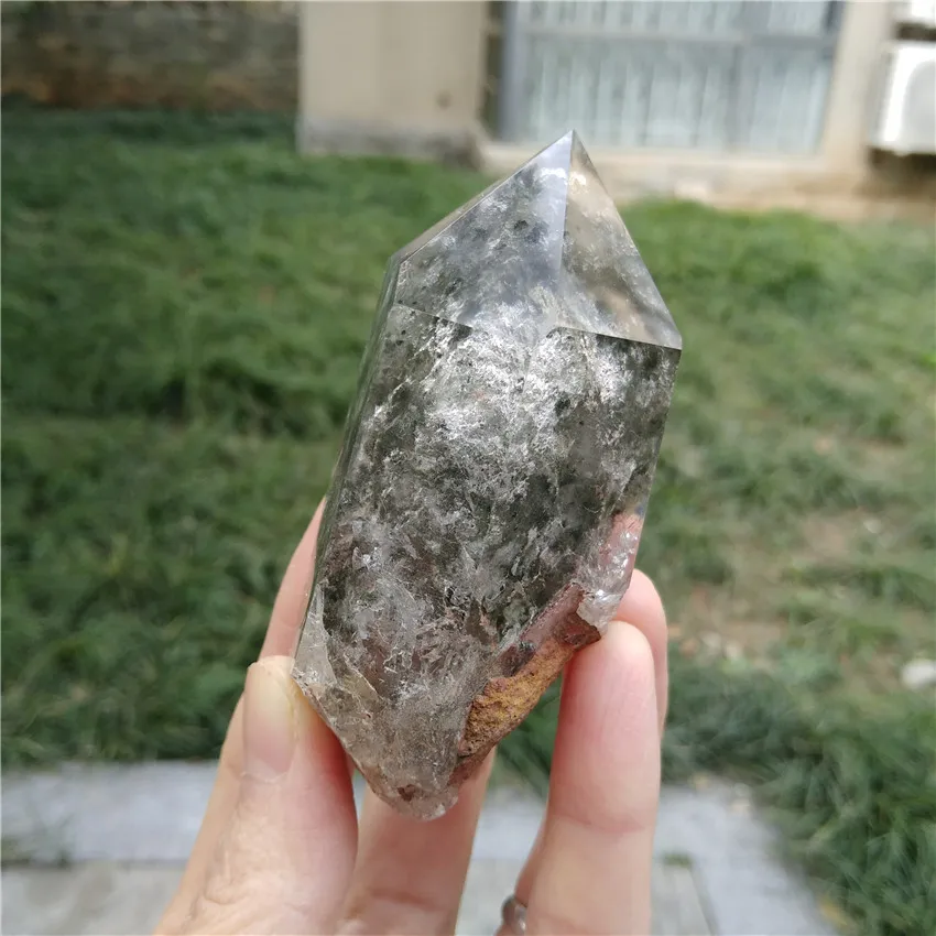 Потрясающий призрак кварц палочка Phantom Himalaya живописный КРИСТАЛЛ ТОЧКА стоящий