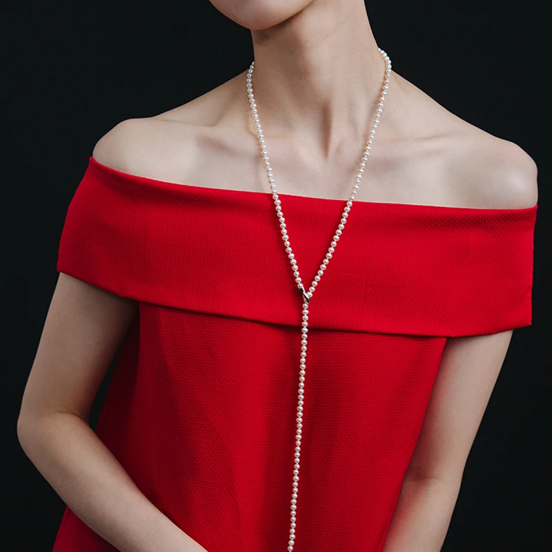 Длинное ожерелье из натурального пресноводного жемчуга для женщин модное