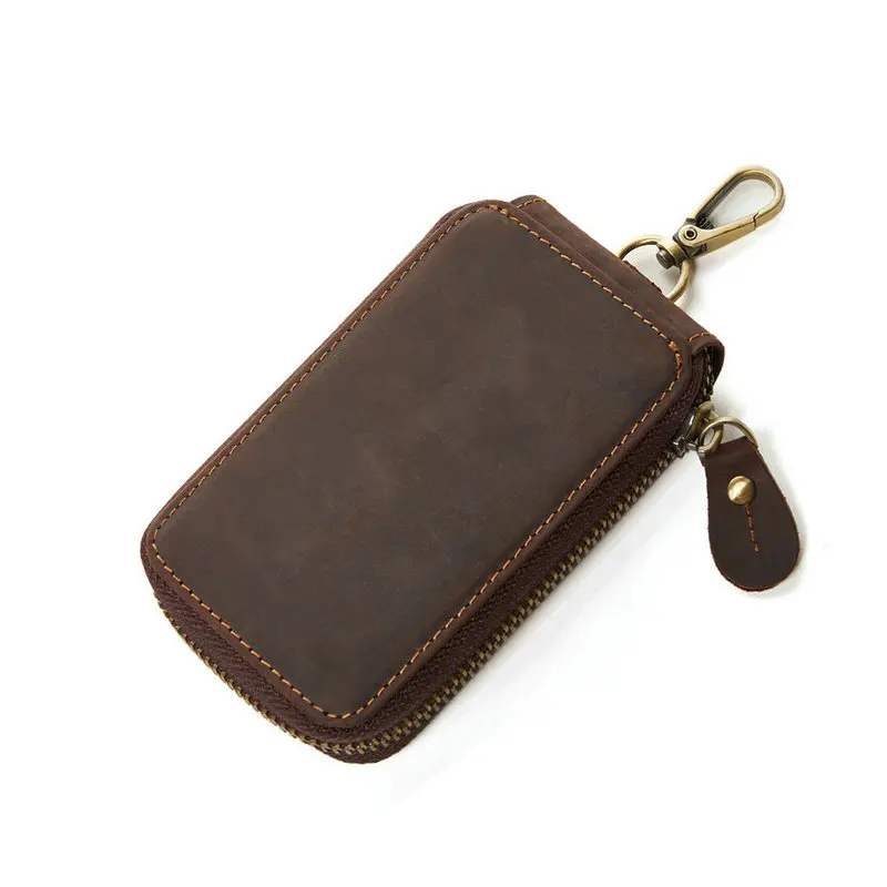 Coffee key holder Винтажный держатель для ключей из коровьей кожи для мужчин, коричневый держатель для ключей на молнии, ключница, органайзер для ключей, держатели ключей от автомобиля, кошельки - Цвет: Coffee key holder