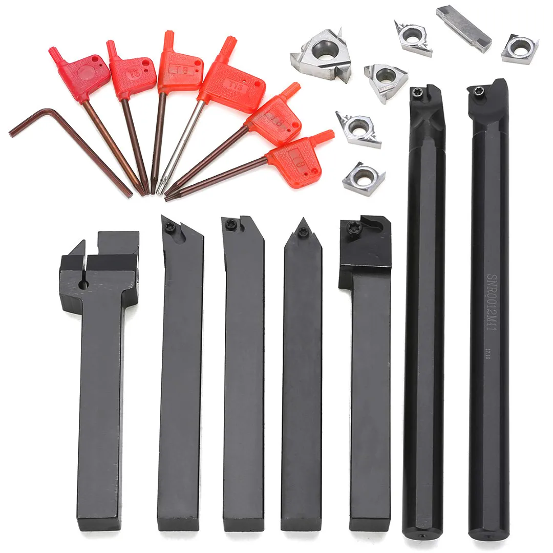 

7pcs 12mm Shank Lathe Turning Tool Holder Boring Bar +7pcs Carbide PVD Inserts Set with 7pcs Wrenches for Machining Steel