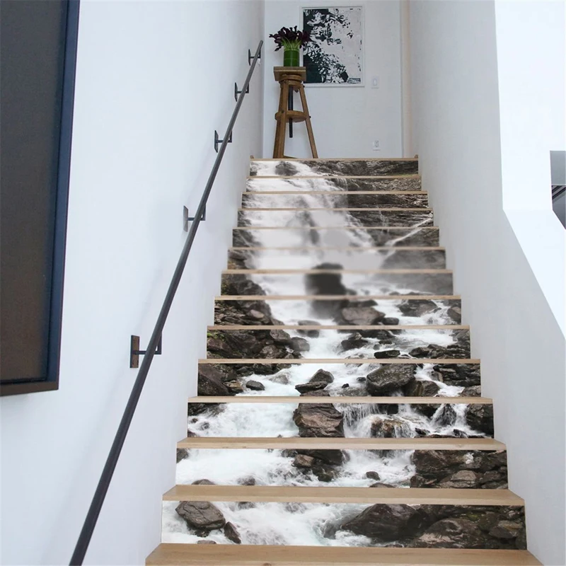 

13Pcs/Set DIY 3D Stairway Stickers Waterfall Stairs Stickers Fall Floor Wall Decor Decals Sticker Living Room Decoration
