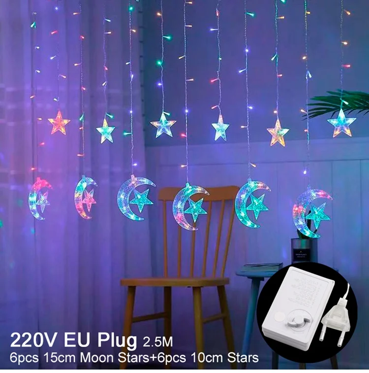 colorful stars moon Луна Звезда Светодиодная лента EID Mubarak Свет Декор мусульманские Вечерние поставки Свадебный деко праздник в честь рождения ребенка, Рождество декор для вечеринки в честь Дня Рождения - Цвет: colorful stars moon