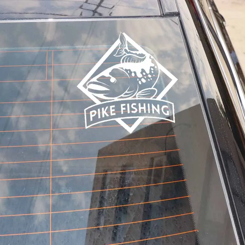 YJZT 14.6CM*14.8CM Pike Fishing Vinyl Car Sticker Cute Fish Truck Window Decal Decor Black/Silver C24-1057 | Автомобили и