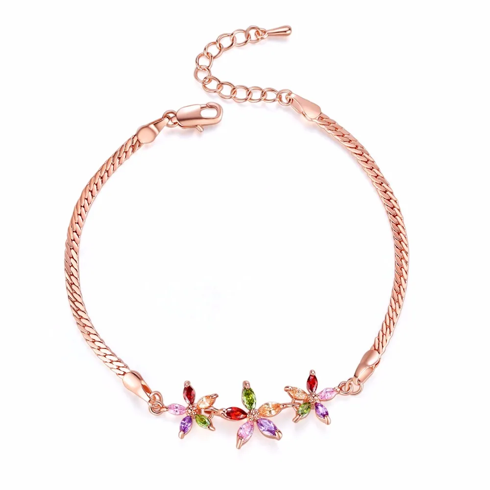

FYM Brand New Luxury Gold Color Plant Bracelet with Colorful AAA Zircon Crystal Bracelet Femme Bracelets for Women Wedding Party