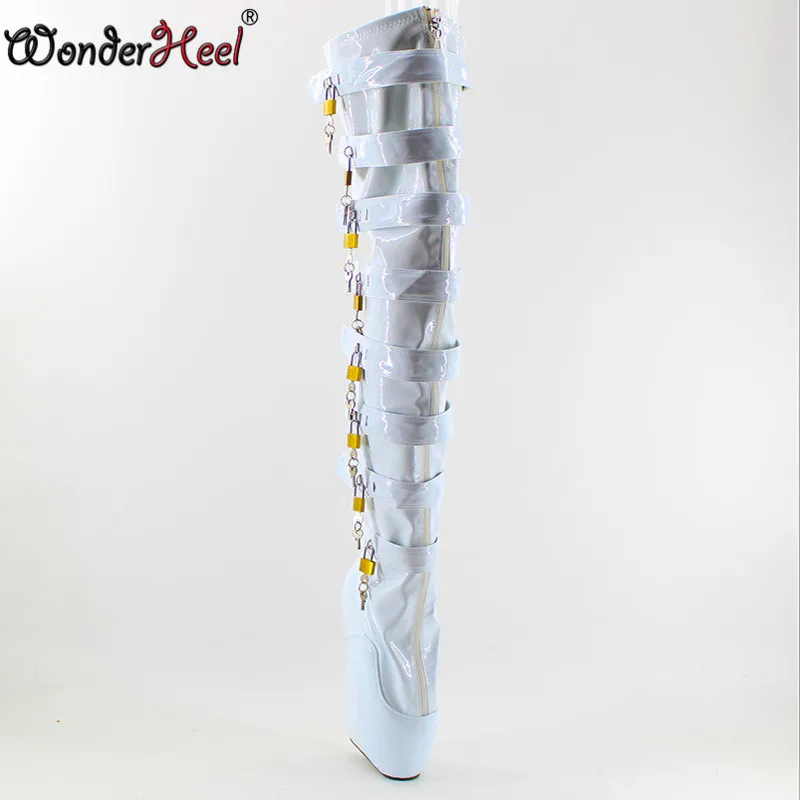 Wonderheel/Новинка Ботфорты на высоком каблуке 7 дюймов с застежкой молнией и