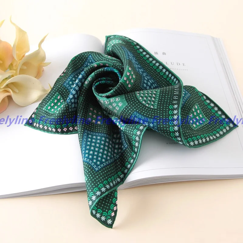 Модный маленький квадратный шелковый шарф с цветочным принтом шейный платок