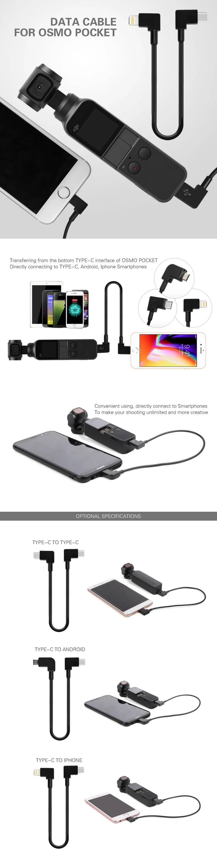 New OSMO Pocket Connect Cable Type-C to Type-C/ Micro-USB for iPad Phone Conversion Data Line for DJI OSMO POCKET Accessories