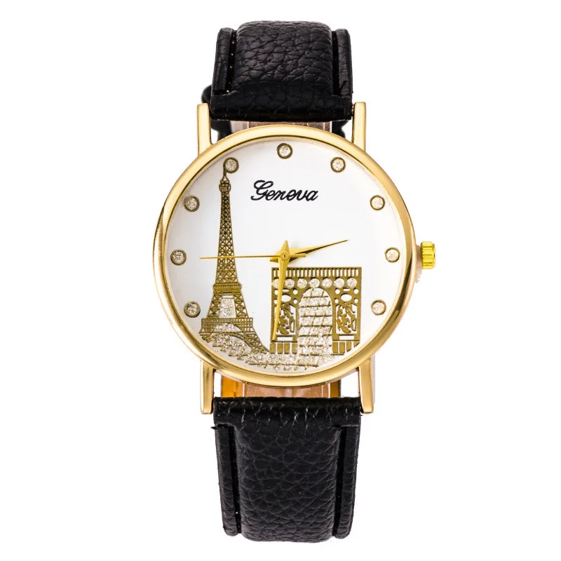 Женские наручные часы из искусственной кожи Geneva модные золотистые с платиновым