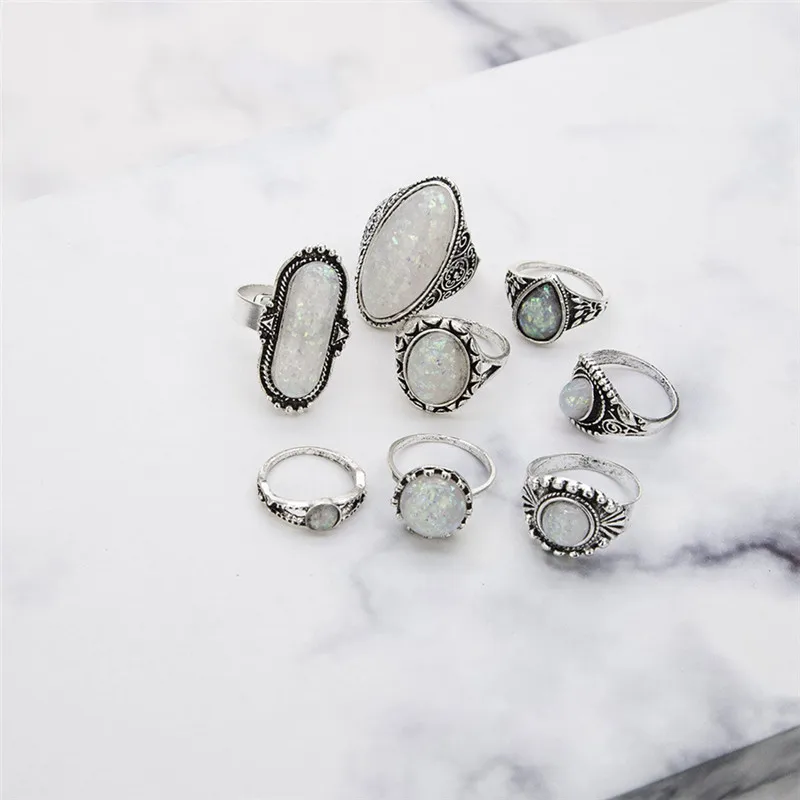 Женские винтажные кольца ADOLPH 8 шт./компл. со стразами серебряная бижутерия в стиле
