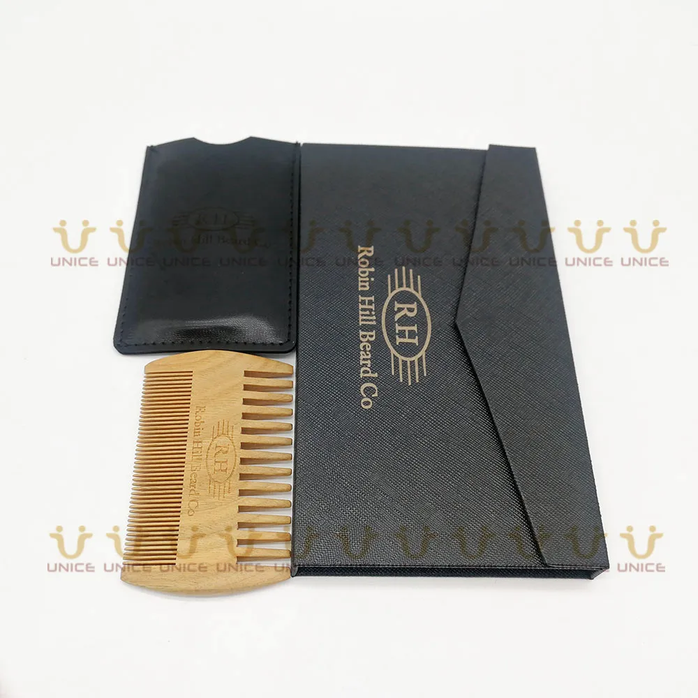 50pcs/lot Natural Green Verawood Sandalwood Comb Men's Beard with PU Case and Box Customized LOGO Wooden for Men | Красота и