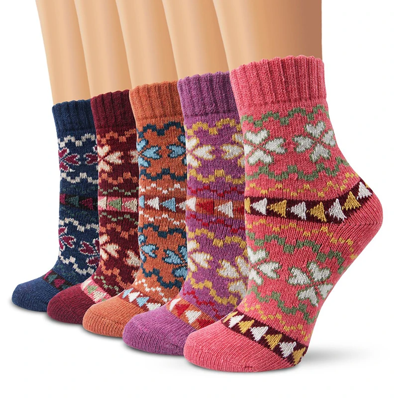 AHOOME 5 пар женских носков красочные модные шерстяные теплые вязаные дамские носки