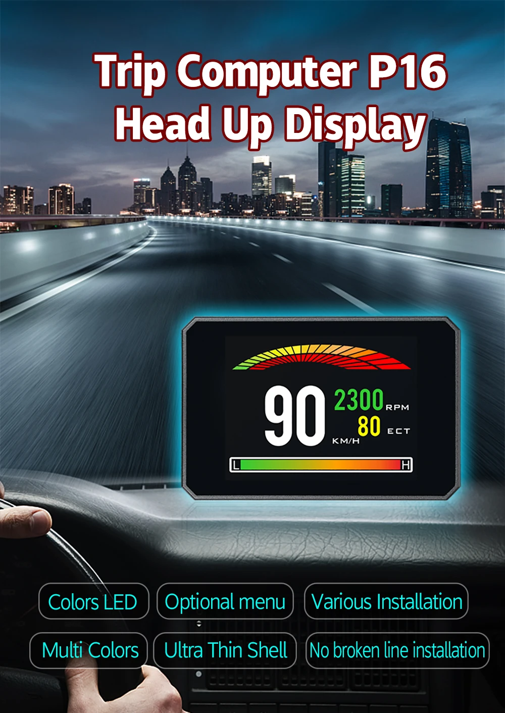 Дисплей HUD OBD II 2 P16 температура автомобиля км/ч MPH Turbo Boost давление скорость проектор на лобовое стекло для автомобиля HUD