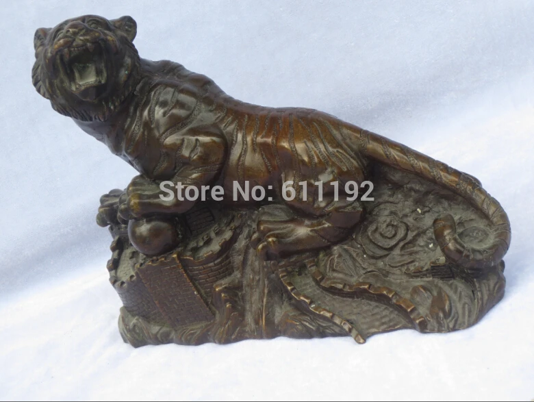 ZSR 9.8 Inch Folk art hand-carved big Tiger sculpture Antique FengShui animal statue Home decoration Metal crafts | Дом и сад