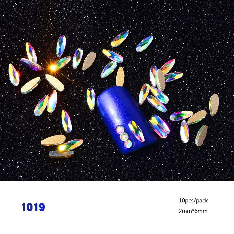 10Pcs 1019 10 шт. Блестящие Хрустальные Стразы для ногтей AB, цветные 3D стеклянные драгоценные камни с плоской задней стороной, блестящие украшения для ногтей DIY, 30 дизайнов - Цвет: 10Pcs 1019