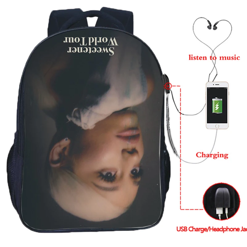 Красивый рюкзак Ariana Grande с USB-зарядкой для ноутбука USB популярный школьный женщин