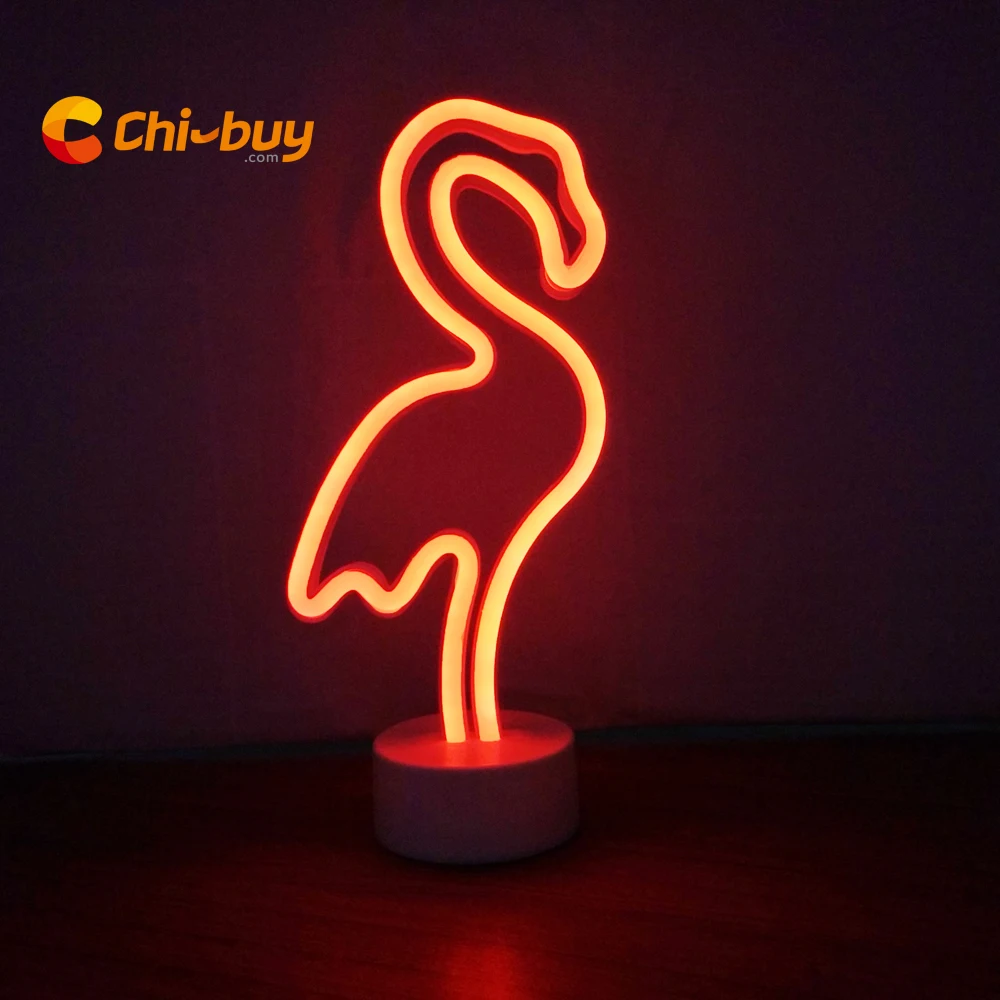 

Chi-buy Flamingo LED Neon Light Sign Desktop Lamps Wedding Party Home Decor Children's Room Night Light Gift