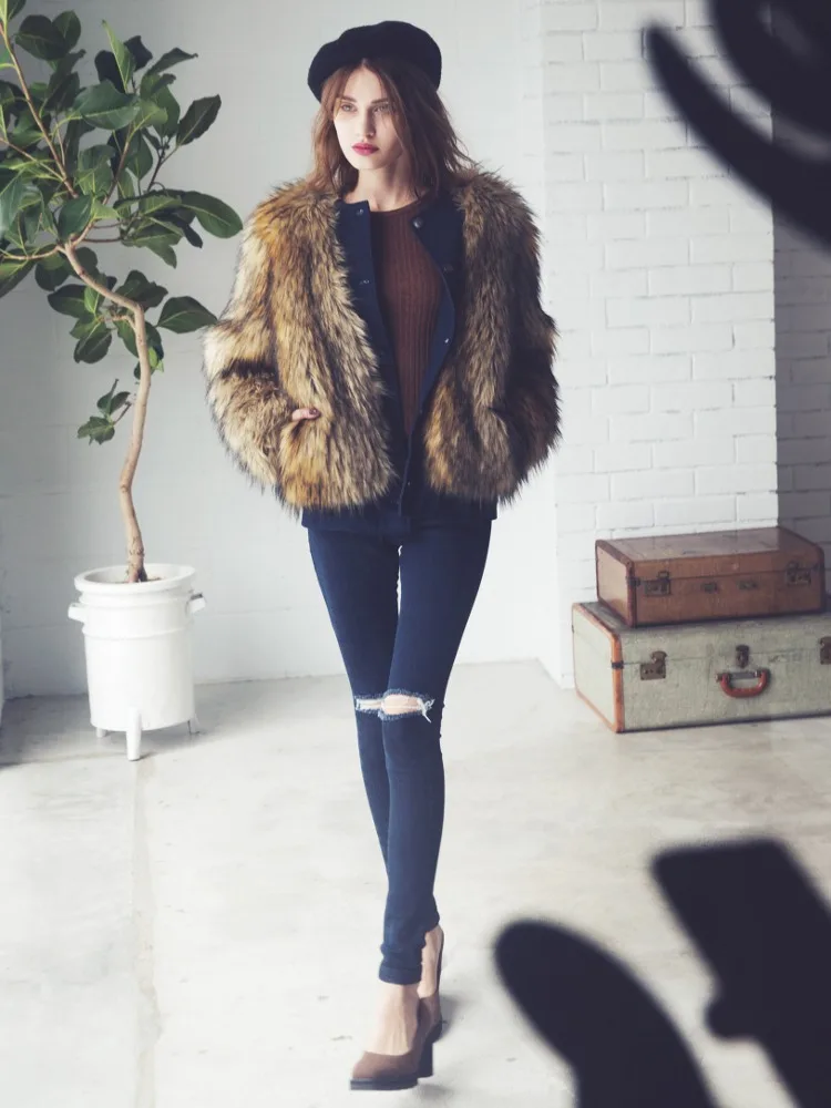 Brown fashion autumn faux mink leather jacket womens winter thicken warm fur leather coat woman slim jackets jaqueta de couro