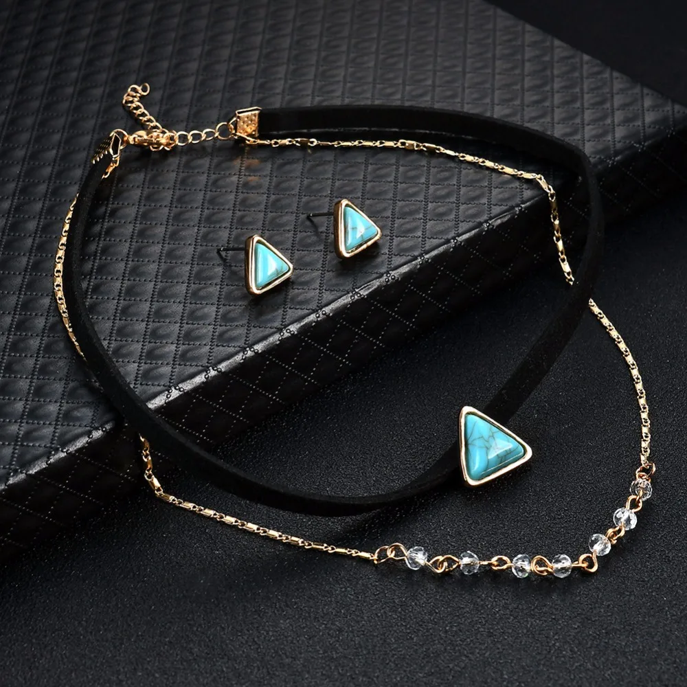 Jacoso Для женщин колье Цепочки и ожерелья Золотая цепочка turquois Треугольники кожа