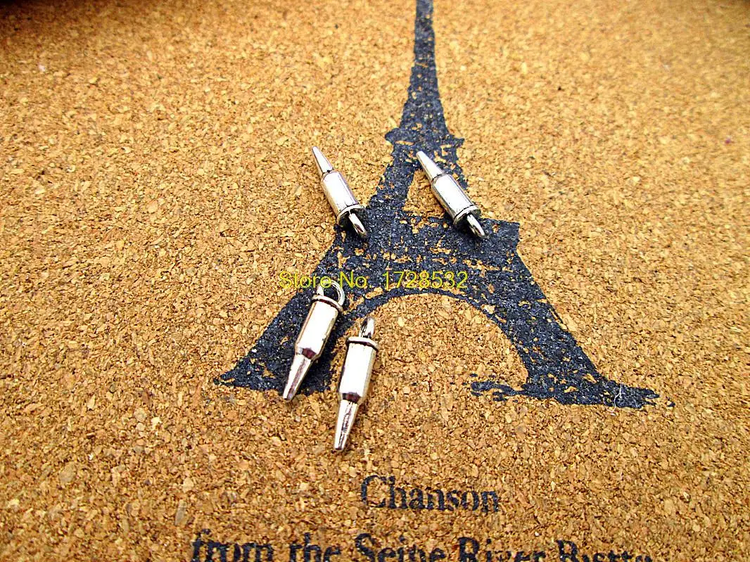 60 шт. подвеска пуля античное тибетское серебро 3D Мини кулоны в форме пули charms 15x3