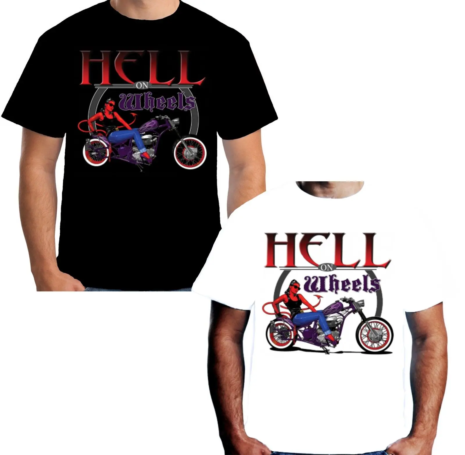 Хит продаж Мужская футболка Velocitee Hell On Wheels Байкерская She Devil Bobber Chopper W17893 лето