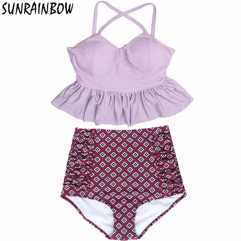SUNRAINBOW 2019 новейший купальник с высокой талией пуш-ап комплект бикини Женская