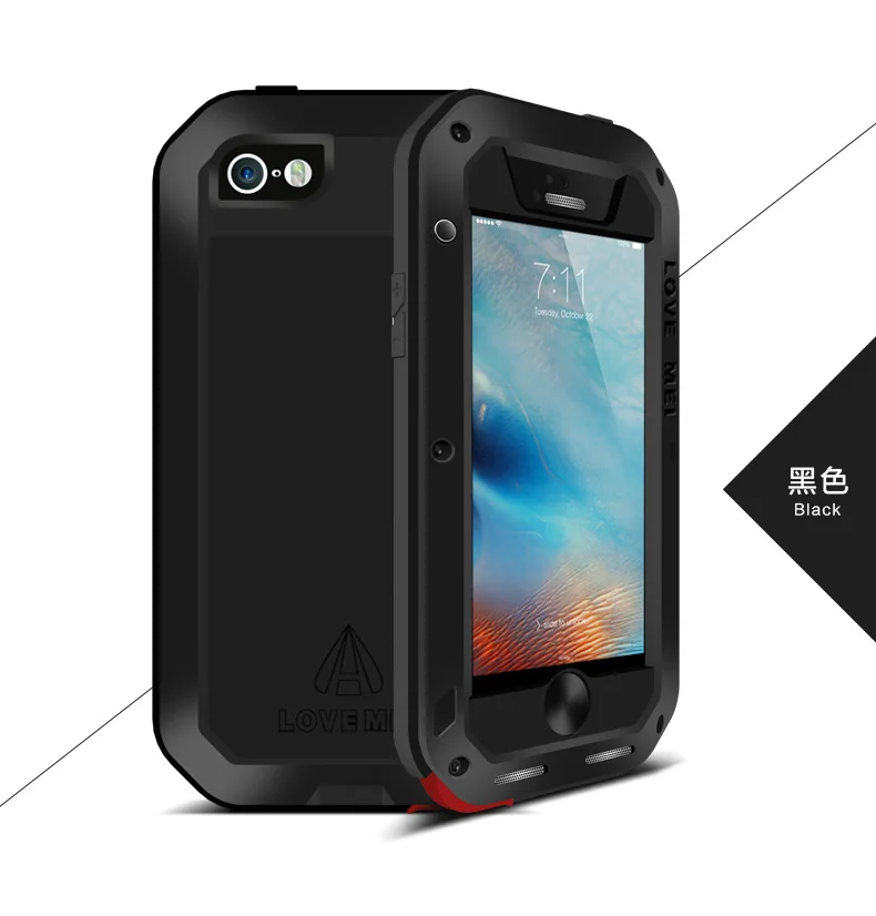 Love Mei бренд чехол для iPhone 5 5S SE металлический противоударный телефон чехол для iPhone 5 5S SE полный корпус анти-осень прочный бронированный чехол - Цвет: Черный