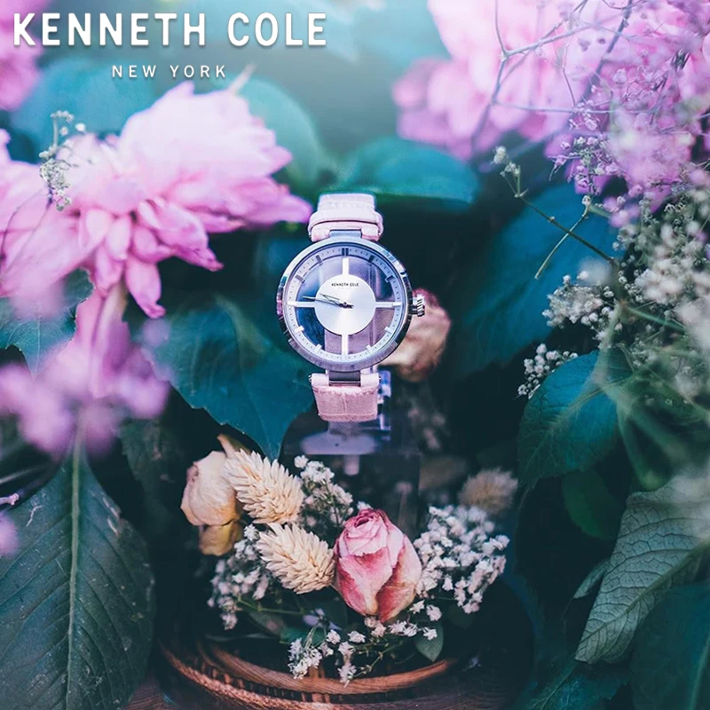 Kenneth Cole женские часы кварцевые с кожаной пряжкой водонепроницаемые розовые полые прозрачные Роскошные Брендовые Часы для женщин KC15004013