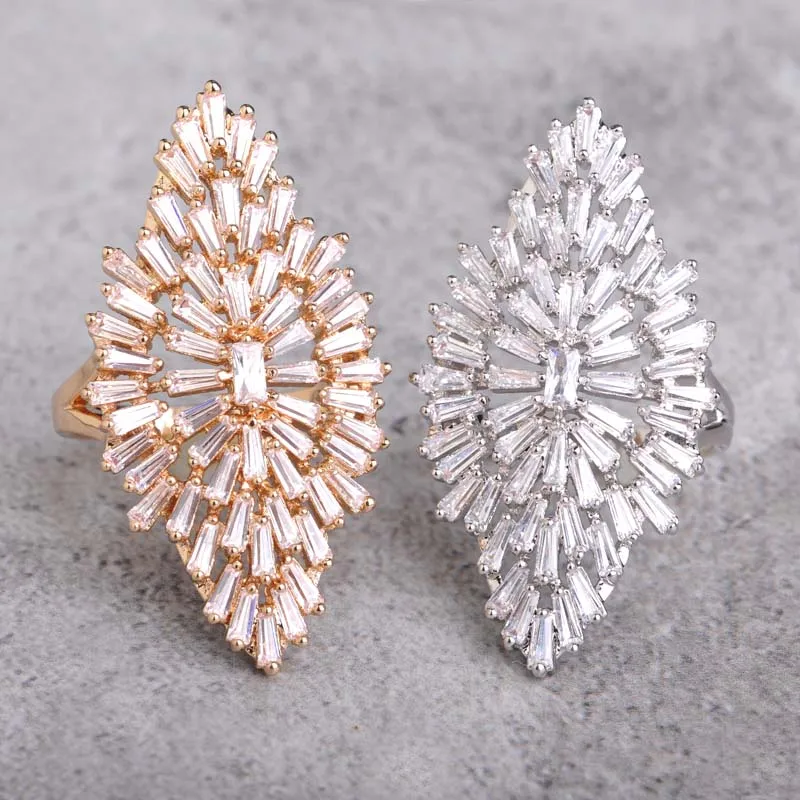 Luxury Big Wide CZ Zircon Bridal Ring For Women Rhodium Gold Oro Plated Wedding Party Anillo Bague Aros Finger Accessories Joyas | Украшения