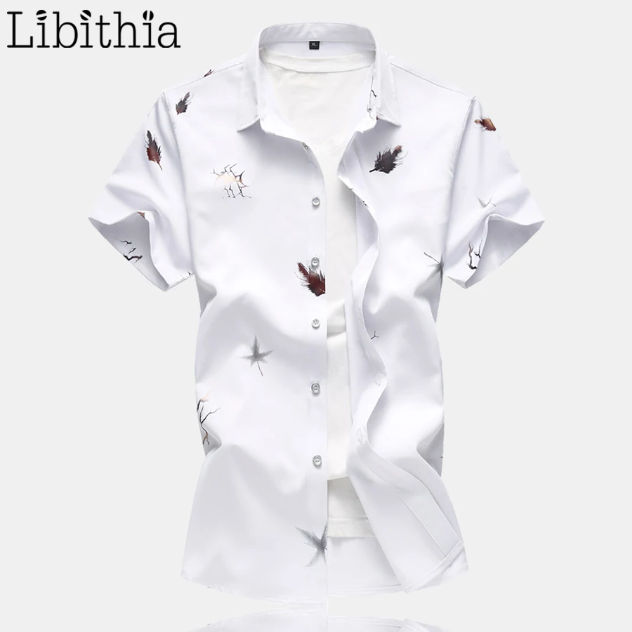 

Men's Casual Print Dress Shirt Short Sleeve Summer New 2019 Buttons Shirt Big Size M-7XL Black Navy Blue White A46