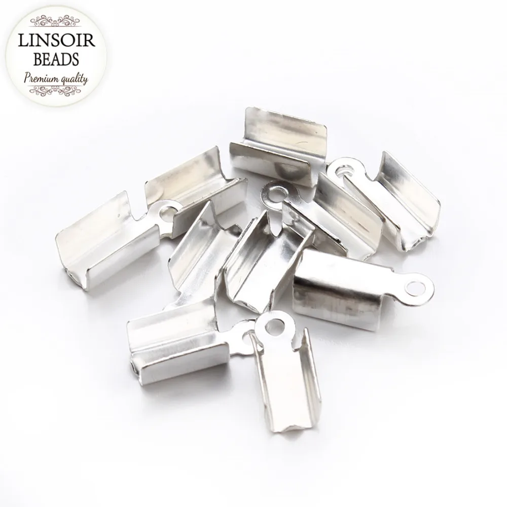 LINSOIR 200 шт./лот концевые колпачки для кожаного шнура застежки Обжимные бусины