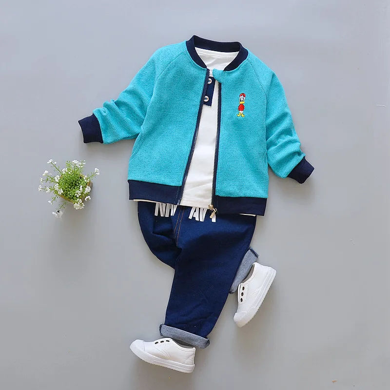 2018 Real Top Casual Unisex Full Solid Children Clothing Sets Boy Autumn 3 Piece Clothes Coat Sport Suit Cartoon Cotton For2 4 T | Детская
