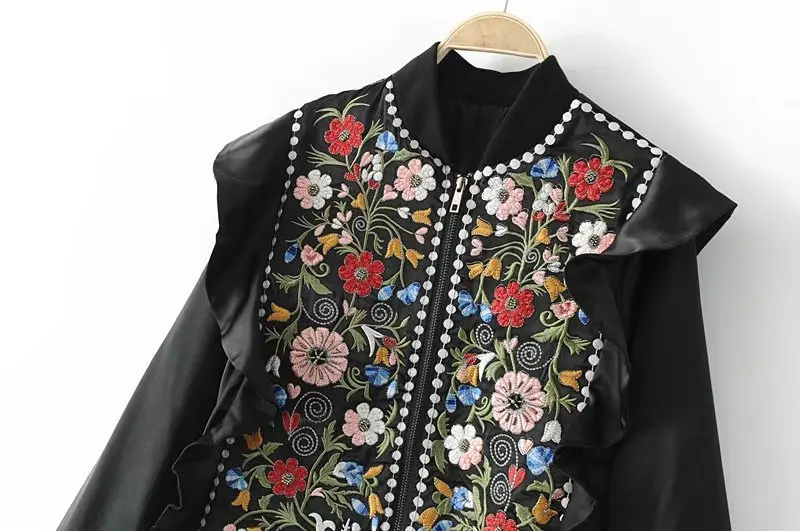 2018 для женщин Винтаж цветок Вышивка Бисер оборками Куртка пальто с подкладкой