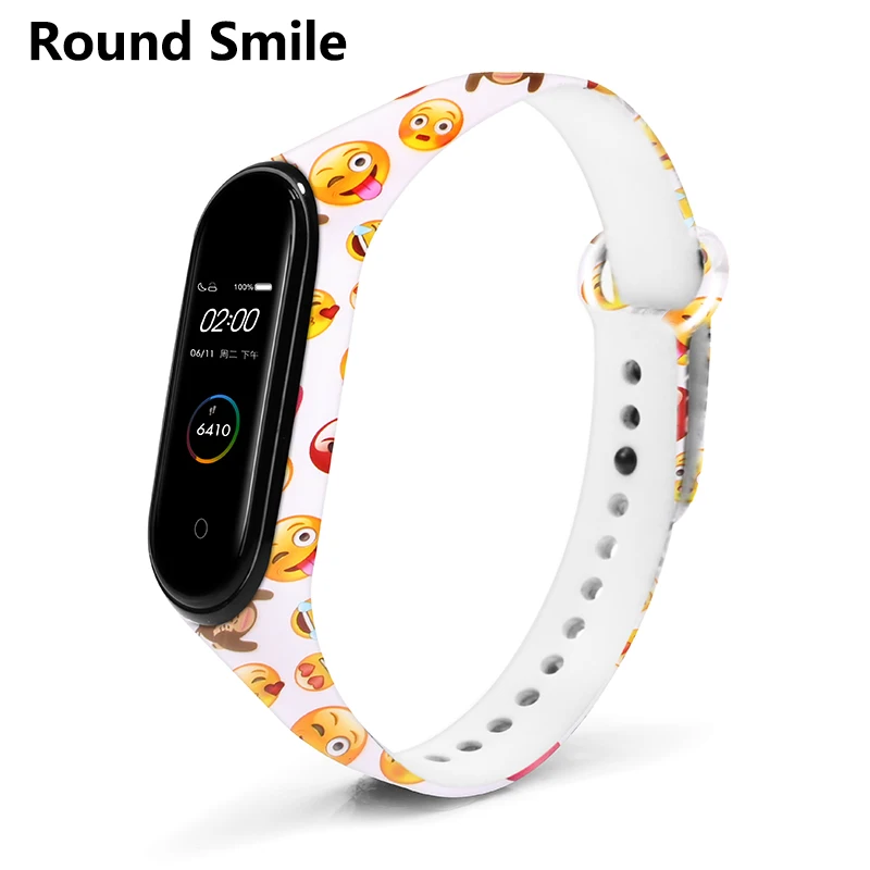Round Smile Сменные ремни BOORUI для mi band 4, ремешок на запястье для xiaomi mi band 3, спортивный силиконовый браслет для xiaomi mi band 3/4 - Цвет: Round Smile