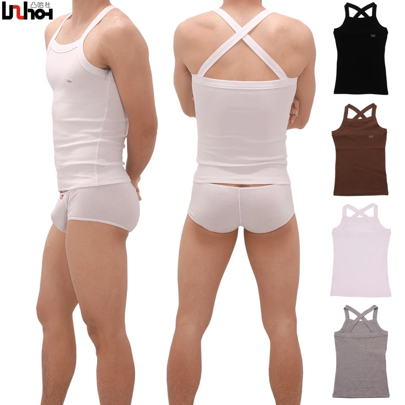 

Uzhot breathable the trend of rib knitting after the fork basic thermal slim male vest pure cotton vest male underwear t1