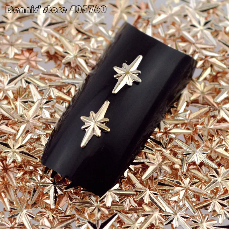 

500pcs 3D Champagne Gold Star Light Glitter Shape Metal Studs Nail Art Rhinestones Decorations DIY Salon Wheel Tips