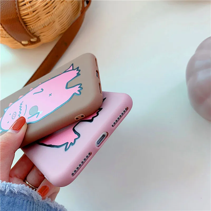 Funny pink dinosaur Pig Pattern Phone Case For iphone X XR XS Max 6 S 7 8 plus Soft Cover Couple Cases Colorful Capa |