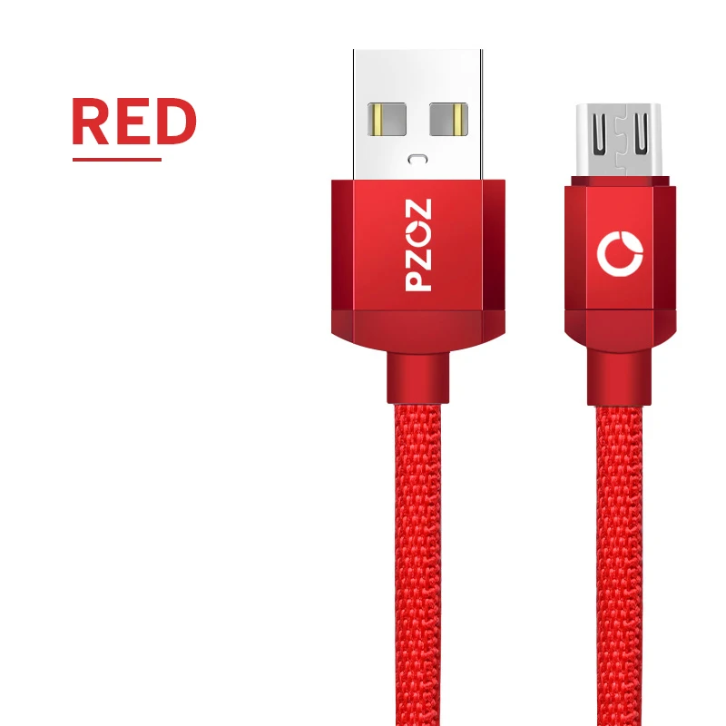 Pzoz Быстрая зарядка Micro USB Кабель нейлоновый шнур MicroUSB 2A Android Micro-USB 1 м 2 м 2 м 3 М Micro USB кабель зарядного устройства красный для Samsung - Цвет: Red