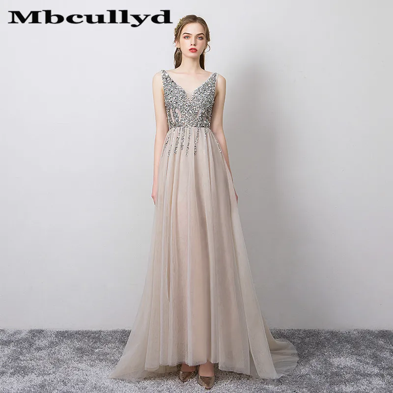 Женское вечернее платье Mbcully длинное блестящее с глубоким вырезом и высоким