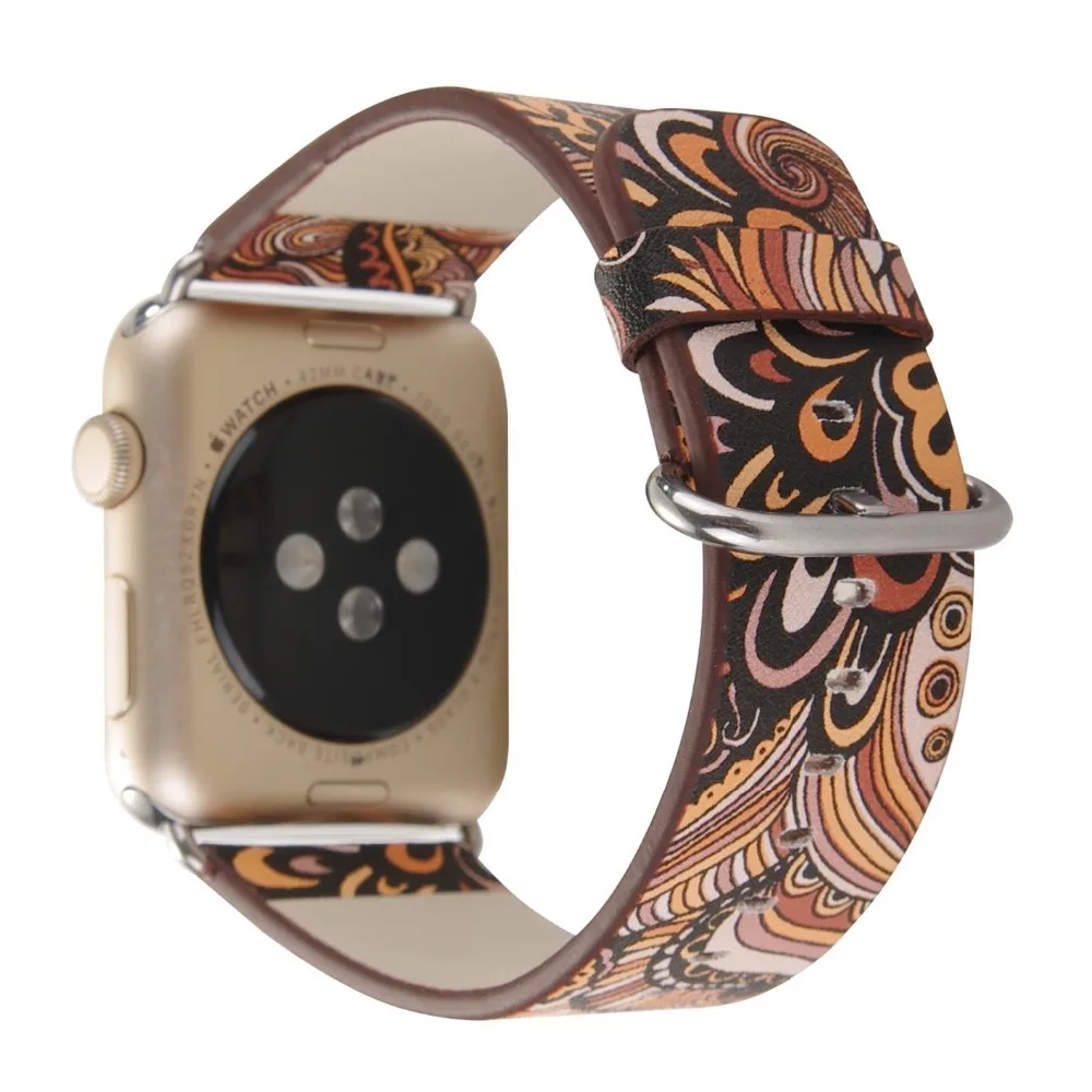 Кожаный ремешок для часов Apple Watch 44 мм 40 42 38 серии 4 3 2 1 с цветочным принтом наручные